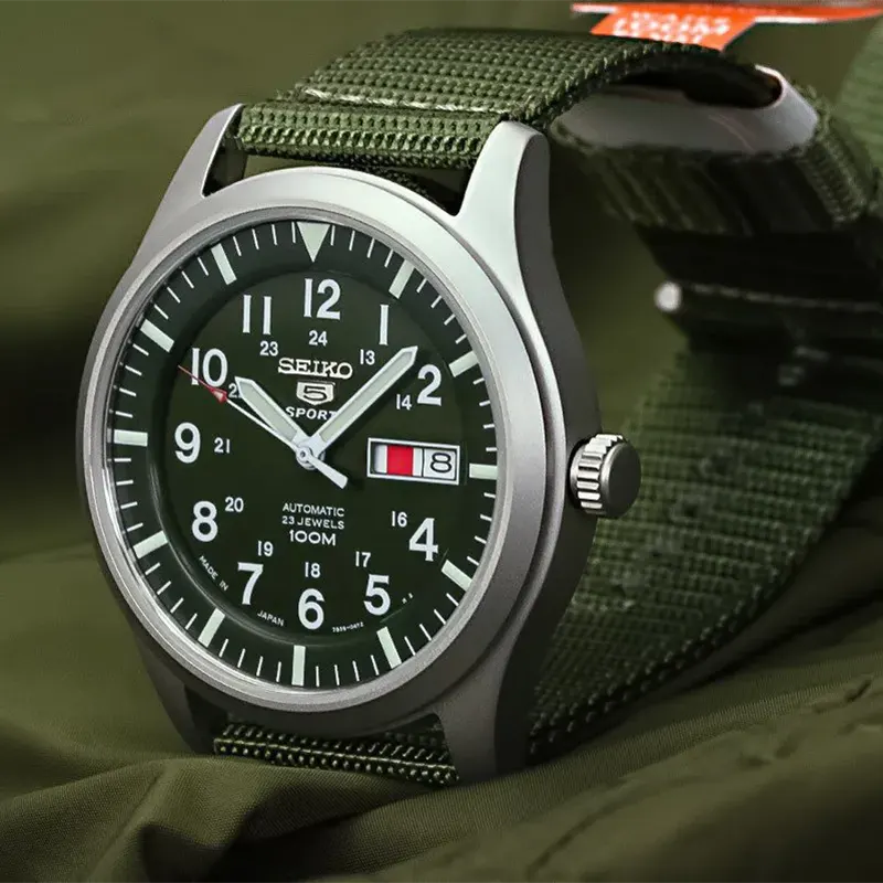 Seiko 5 Sports Automatic Green Dial Nylon Men's Watch- SNZG09J1